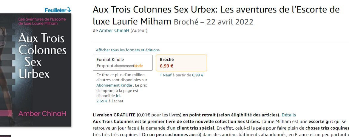 amber chinah aux troix colonnes livre papier sex urbex laurie milham roman erotique